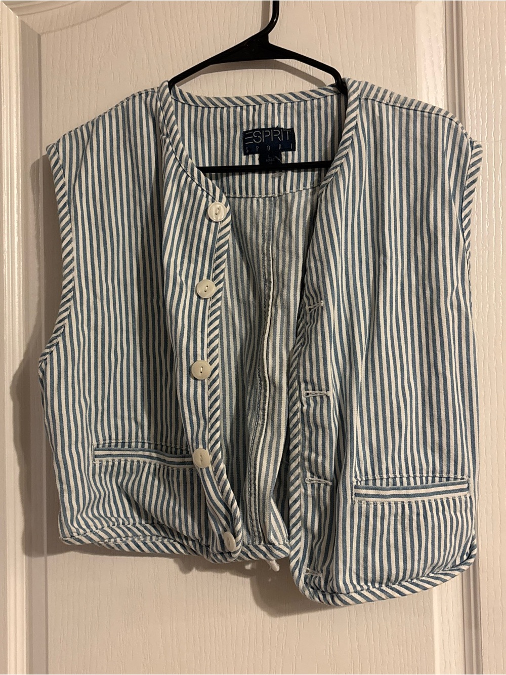 Vintage Esprit Blue and White Striped Sleeveless Button Vest